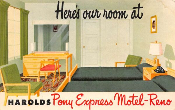 Reno Nevada Harold's Pony Express Motel Photochrome Vintage Postcard U5418