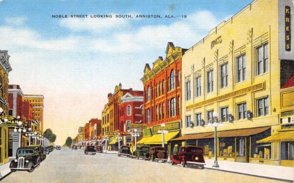 Anniston Alabama Noble St., Looking South 5 & 10 Cent Store Vintage PC U5421