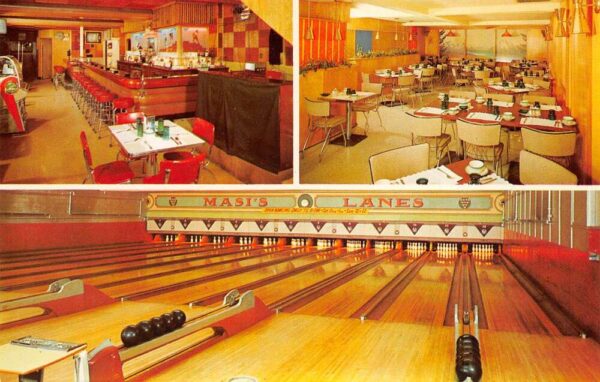 Dundee Illinois Masi Lanes Bowling Alley Multi-View Chrome Vintage PC U5435