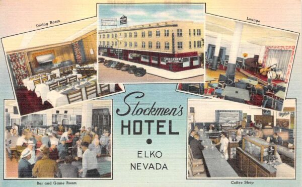 Elko Nevada Stockmen's Hotel Multi-View Linen Vintage Postcard U5621