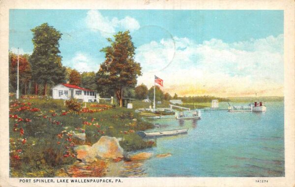 Lake Wallenpaupack Pennsylvania Fort Spinler Lithograph, White Border PC U5630