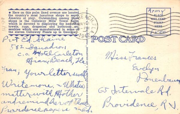 Miami Beach Florida Lincoln Road Callaway Mills Linen Postcard AA68901 - Image 2