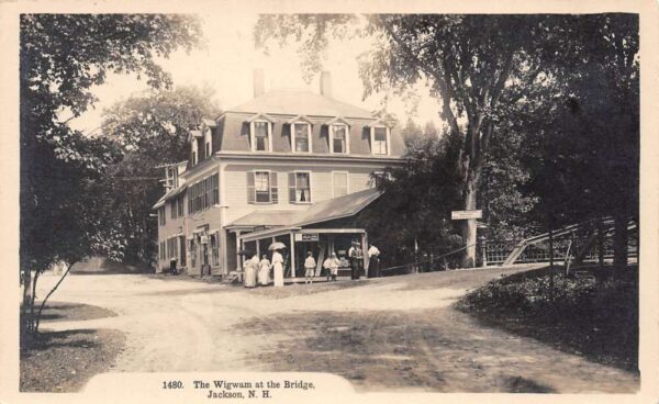 Jackson New Hampshire The Wigwam, At The Bridge B/W Lithograph Vintage PC U5683