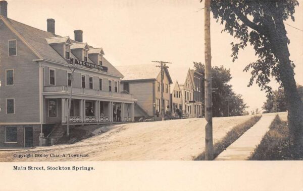 Stockton Springs Maine Main Street, Hotel Stockton, Real Photo Vintage PC U5691