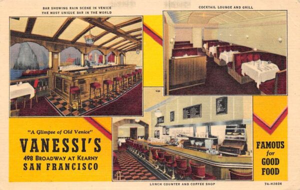 San Francisco California Vanessi's Restaurant, Multi-View Linen Vintage PC U5857