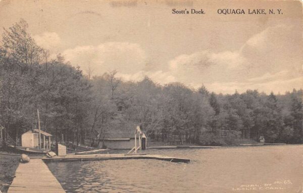 Oquaga Lake New York Scott's Dock B/W Lithograph Vintage Postcard U5859