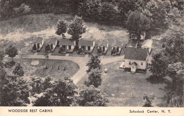 Schodack New York Woodside Rest Cabins, Aerial, B/W Photo Print Vintage PC U5866
