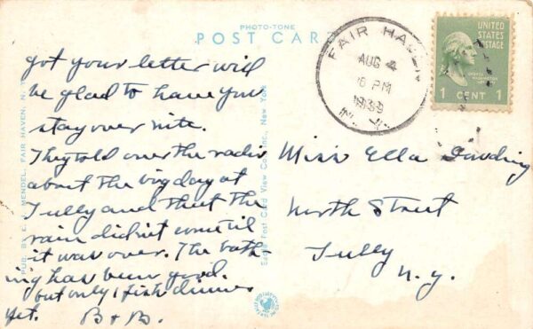 Fair Haven New York Pearson Point B/W Lithograph Vintage Postcard U5873 - Image 2