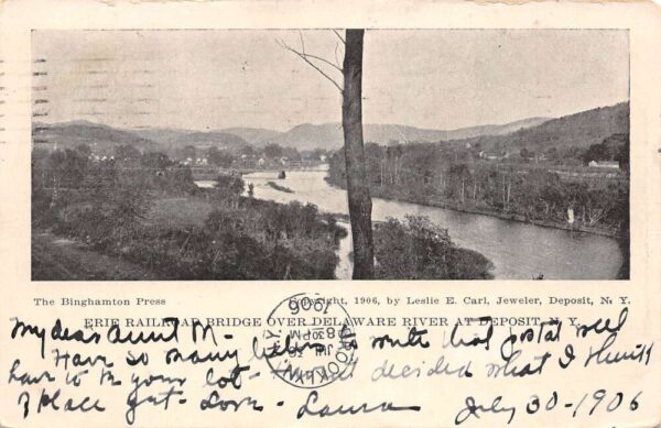 Deposit New York Erie R.R. Bridge Over Delaware River, White Border PC U5887