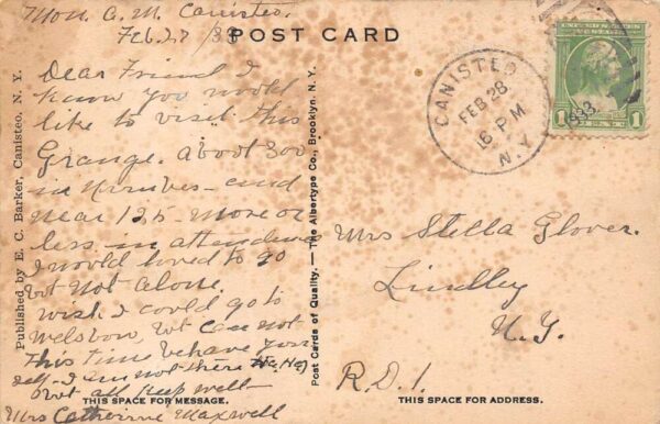 Canisteo New York Canisteo Grange Flocking On Back As Shown Vintage PC U5889 - Image 2