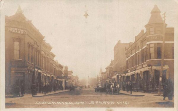 Sparta Wisconsin South Water Street, Monroe Co. Bank, Real Photo PC .