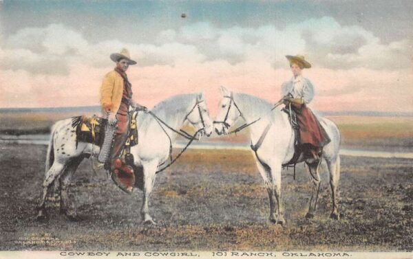 Ponca City Oklahoma Cowboy & Cowgirl, 101 Ranch, Color Lithograph PC U5980