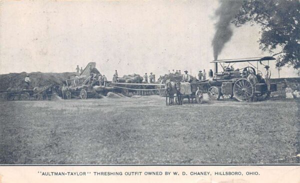 Hillsboro Ohio Aultman Taylor Threshing Outfit B/W Lithograph Vintage PC U5982