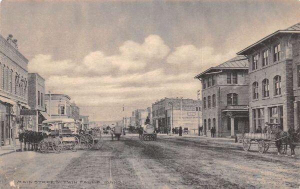 Twin Falls Idaho Main Street B/W Lithograph Vintage Postcard U5994