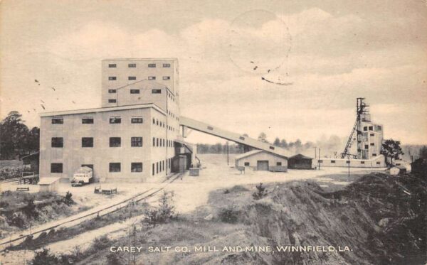 Winnfield Louisiana Carey Salt Co. Mill & Mine, B/W Lithograph PC U6005
