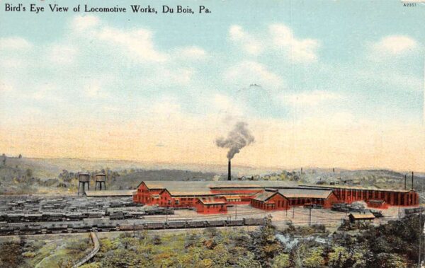 Du Bois Pennsylvania Bird's Eye View Locomotive Works, Color Lithograph PC U6011