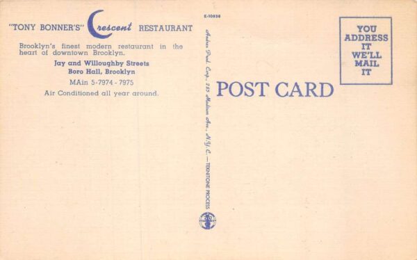 Brooklyn New York Bonner's Crescent Restaurant Multi-View Linen Vintage PC U6061 - Image 2