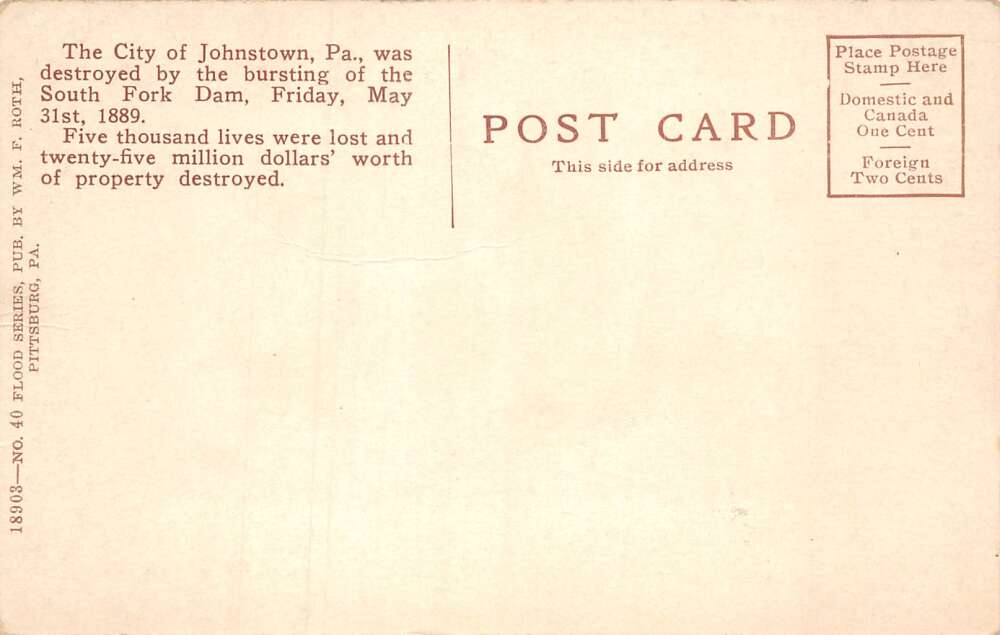 Johnstown Pennsylvania Wreckage At Mill From Johnstown Flood, May 1889 PC U6069 - Image 2