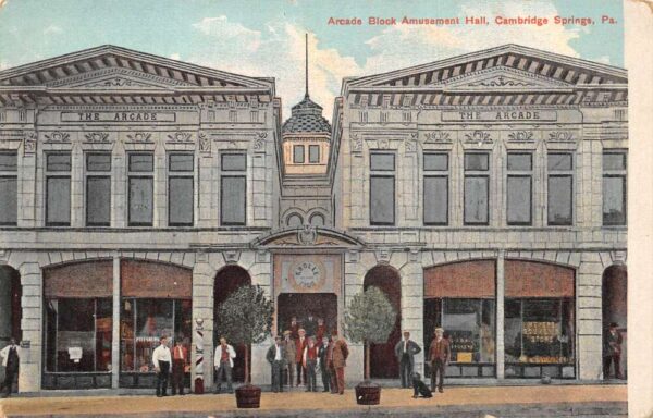 Cambridge Springs Pennsylvania Arcade Block Amusement Hall, Color Litho. PC U6071