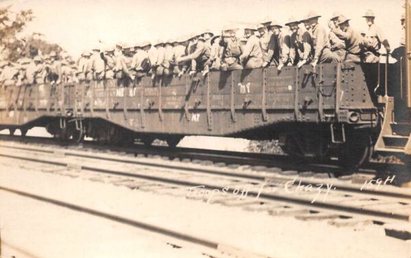 Camp at Champlain on The Hike Troops on Train to Chazy Real Photo PC AA68993