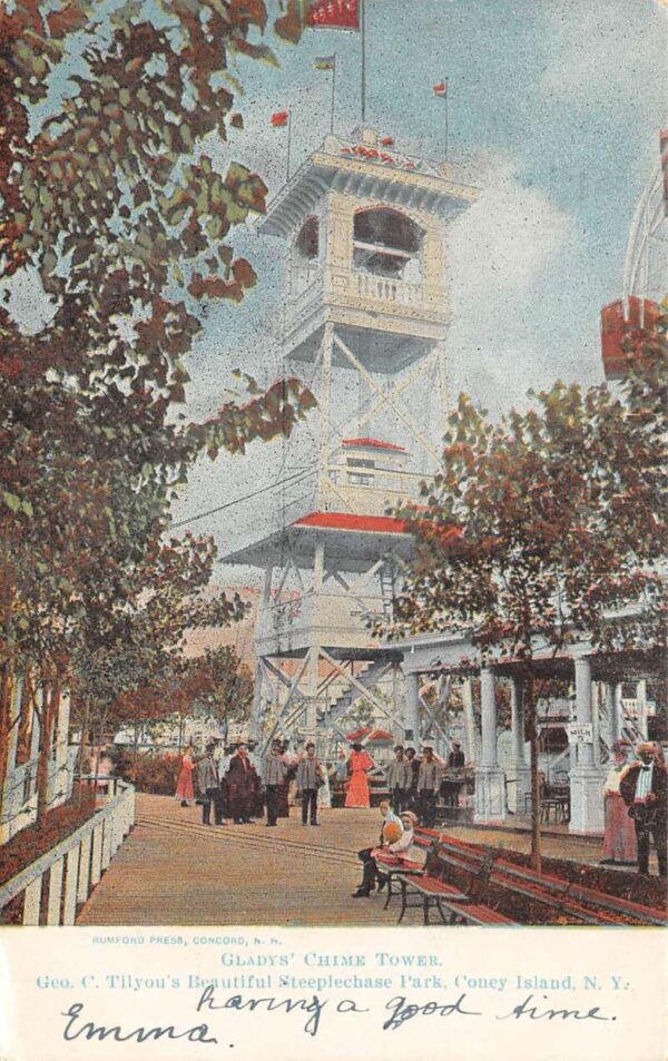 Coney Island New York Gladys' Chime Tower, Tilyou's Steeplechase Park PC U6076