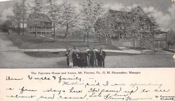 Mt. Pocono Pennsylvania Fairview House & Annex, B/W Lithograph Vintage PC U6081