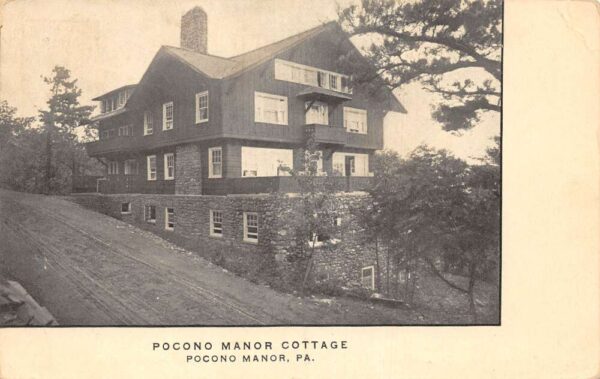 Pocono Manor Pennsylvania Pocono Manor Cottage Sepia Tone Lithograph PC U6082