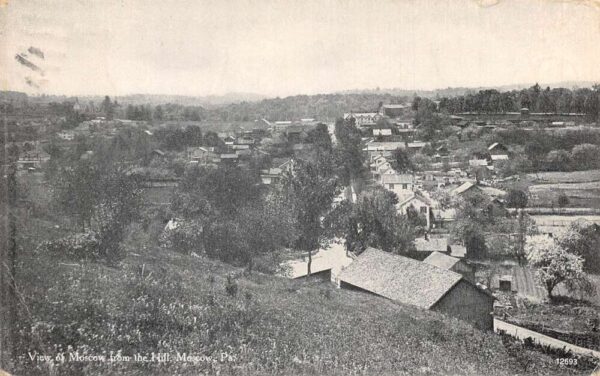 Moscow Pennsylvania View Of Moscow From Hill, B/W Lithograph Vintage PC U6085