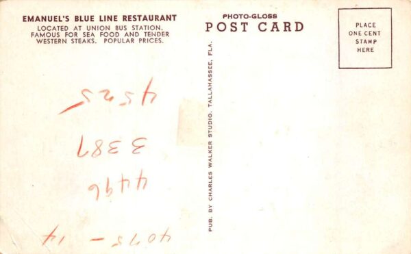 Tallahassee Florida Emanuel's Blue Line Restaurant, Multi-View Vintage PC U6088 - Image 2