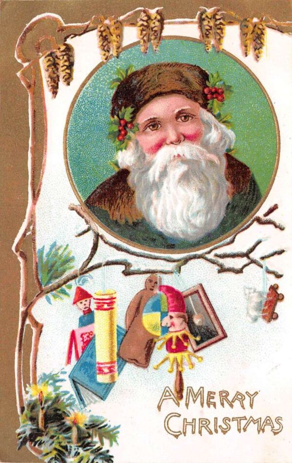 A Merry Christmas Santa Clause With Toys, Embossed Vintage Postcard U6094