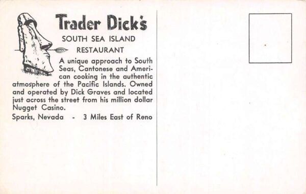 Sparks Nevada Trader Dick's South Sea Island Restaurant Vintage Postcard U6123 - Image 2