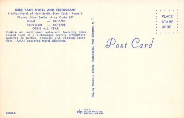 New Berlin New York Deer Path Motel & Restaurant Photochrome PC U6125 - Image 2