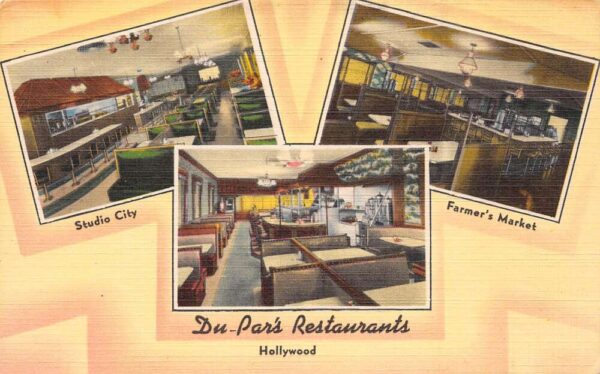 Hollywood California Du-Par's Restaurants Multi-View Linen Vintage PC U6132