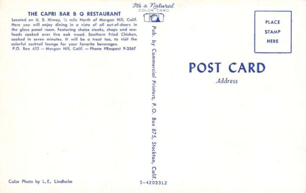 Morgan Hill California The Capri BBQ Restaurant Multi-View Chrome PC U6137 - Image 2