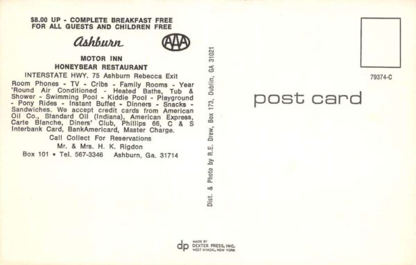 Ashburn Georgia Ashburn Motor Inn & Honeybear Restaurant Multi-View PC U6147 - Image 2