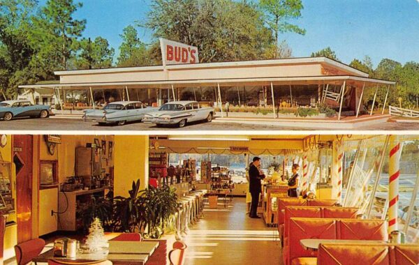 Hilliard Florida Bud's Restaurant Multi-View Chrome Vintage Postcard U6155