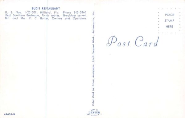 Hilliard Florida Bud's Restaurant Multi-View Chrome Vintage Postcard U6155 - Image 2