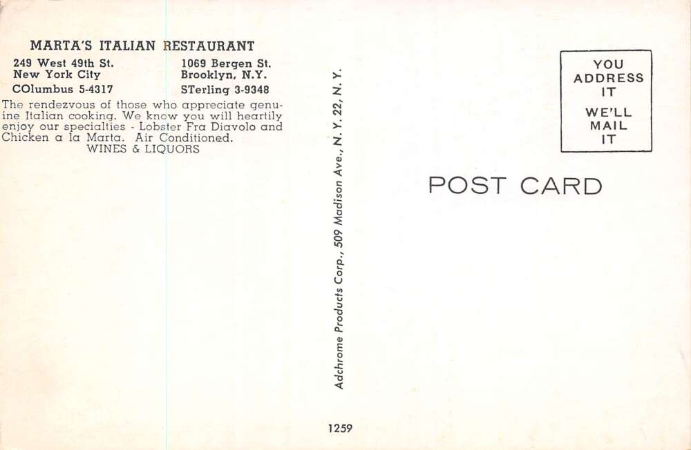 Brooklyn New York Marta's Italian Restaurant, Interior, Photochrome PC U6162 - Image 2