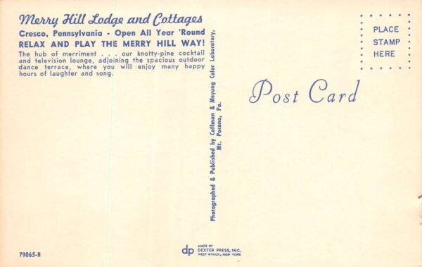 Cresco Pennsylvania Merry Hill Lodge & Cottages, Chrome Vintage PC U6164 - Image 2