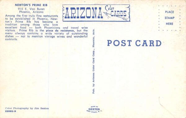 Phoenix Arizona Newton's Prime Rib Restaurant Photochrome Vintage Postcard U6178 - Image 2