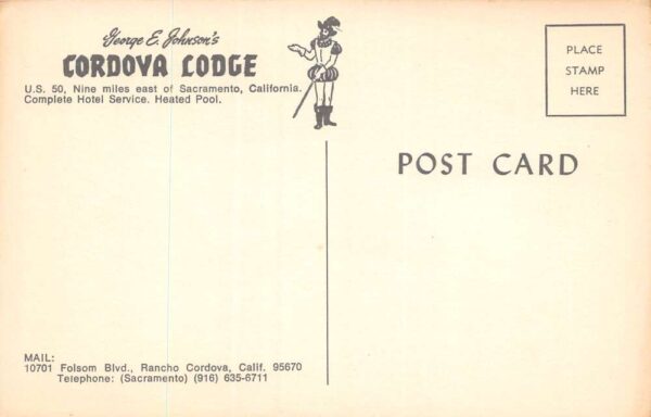 Rancho Cordova California Cordova Lodge Photochrome Vintage Postcard U6179 - Image 2
