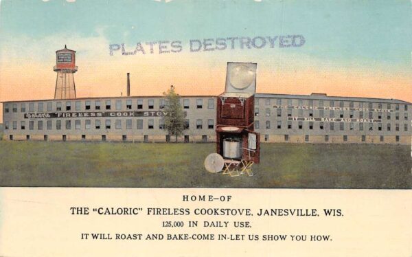 Janesville Wisconsin Caloric Fireless Cookstove Factory, Color Lithograph PC U6194