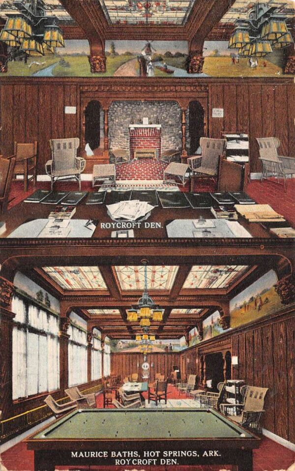 Hot Springs Arkansas Roycroft Den & Maurice Baths, Color Lithograph PC U6198