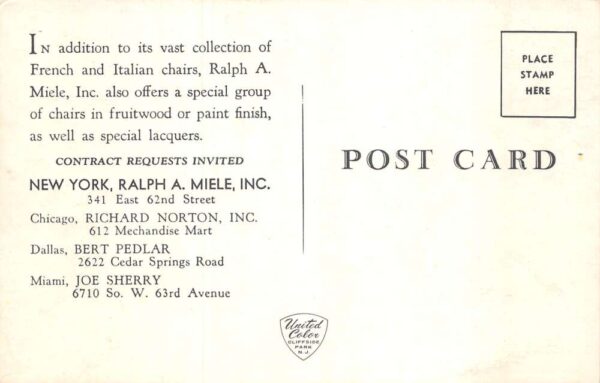 New York New York Ralph A. Miele French/Italian Chairs Ad, Photochrome PC U6200 - Image 2
