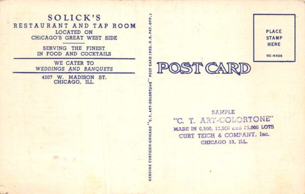 Chicago Illinois Solick's Restaurant & Tap Room, Interior Color Linen PC U6203 - Image 2