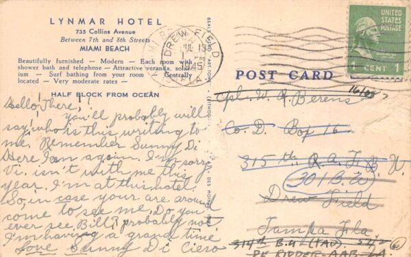 Miami Beach Florida Lynmar Hotel Multi-View Linen Vintage Postcard U6208 - Image 2