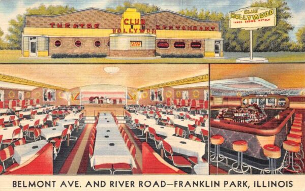 Franklin Park Illinois Club Hollywood Multi-View Linen Vintage Postcard U6214