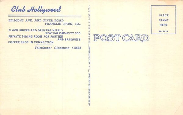 Franklin Park Illinois Club Hollywood Multi-View Linen Vintage Postcard U6214 - Image 2