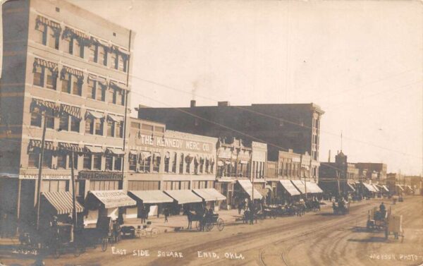 Enid Oklahoma East Side Square Street Scene Real Photo Postcard AA69061