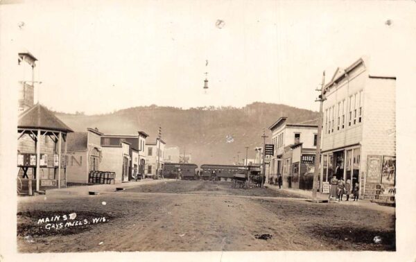 Gaysmills Wisconsin Main Street Train Crossing Real Photo Postcard AA69096